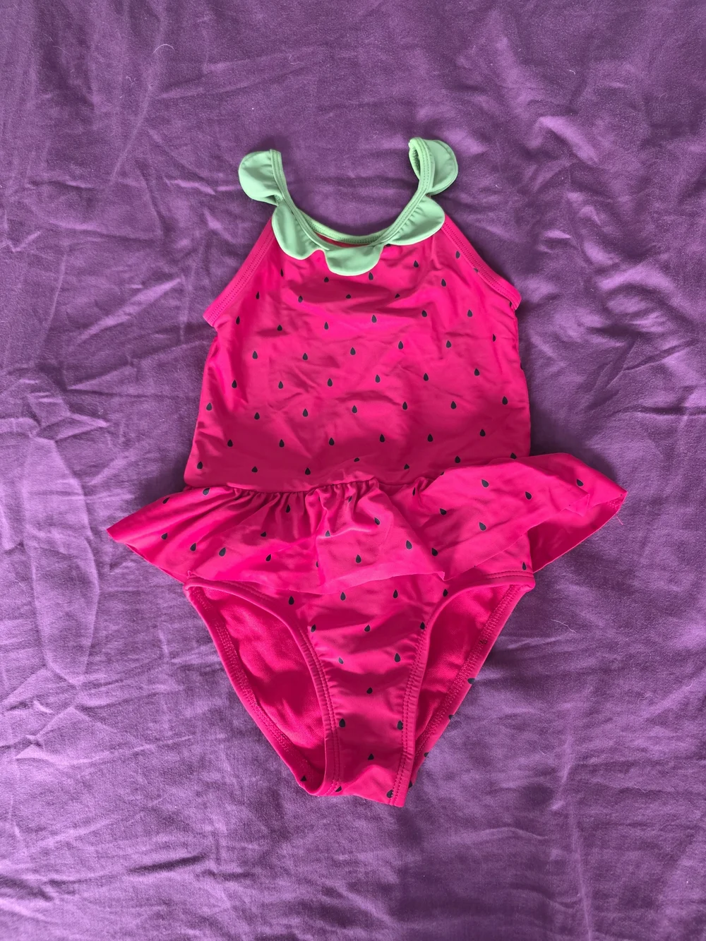 Gymboree Bright Red Strawberry One-Piece Swimsuit with Green Ruffle and Skirt